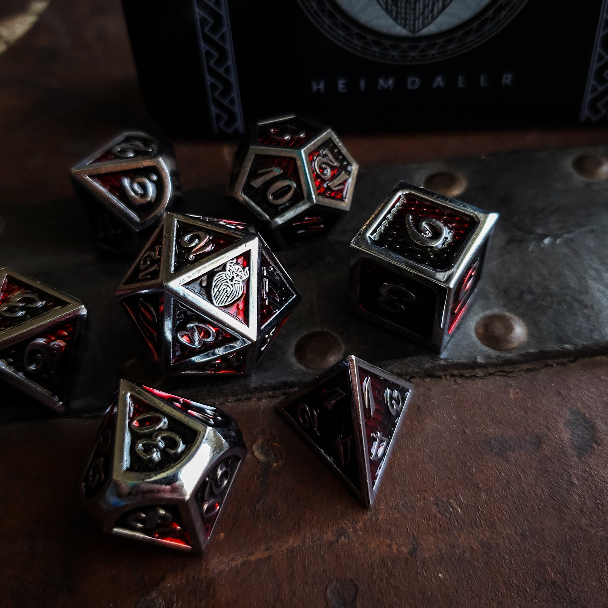 HEIMDALLR Metal D&D Dice Set - 7 Pcs, Jormungandr Series Prismatic Dragon, 16mm With Dragonhide Design