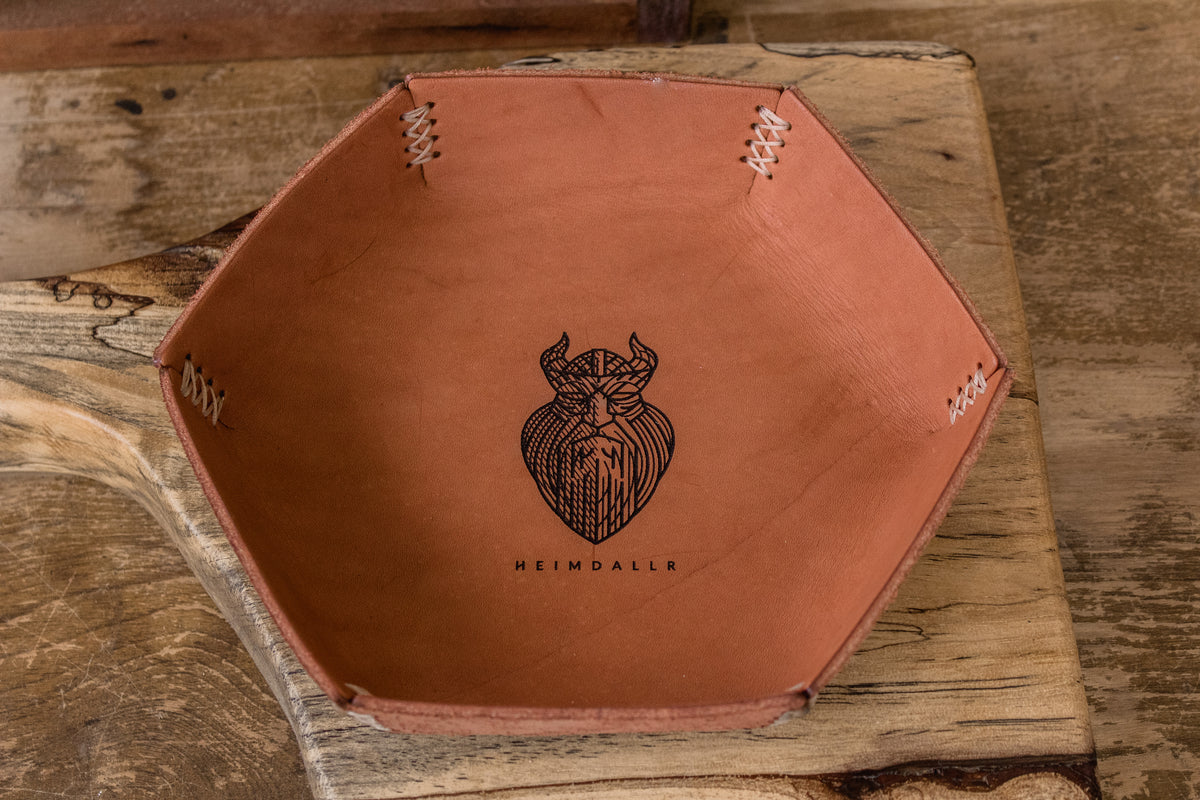 Full Grain Leather Dice Tray - Saddle Tan